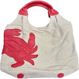 49 SQMI Crab Design Tote Bag - Red and Cream
